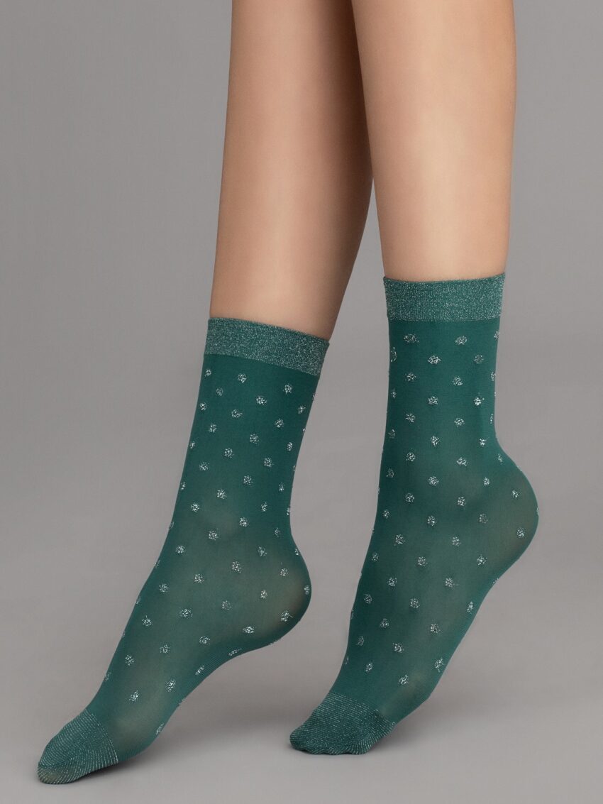 Fiore Gia Socks Lurex Green Silver Dots